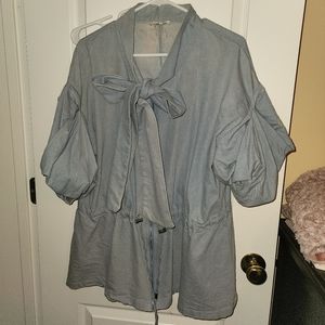Bow tied 3/4 sleeved Jean jacket